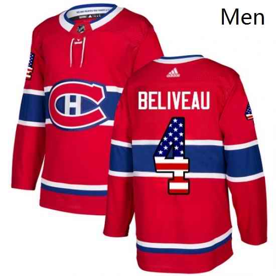 Mens Adidas Montreal Canadiens 4 Jean Beliveau Authentic Red USA Flag Fashion NHL Jersey
